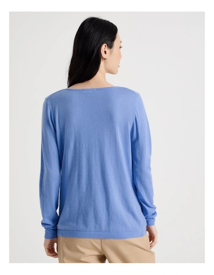 Long Sleeve Cowl Neck Top in Blue image 6
