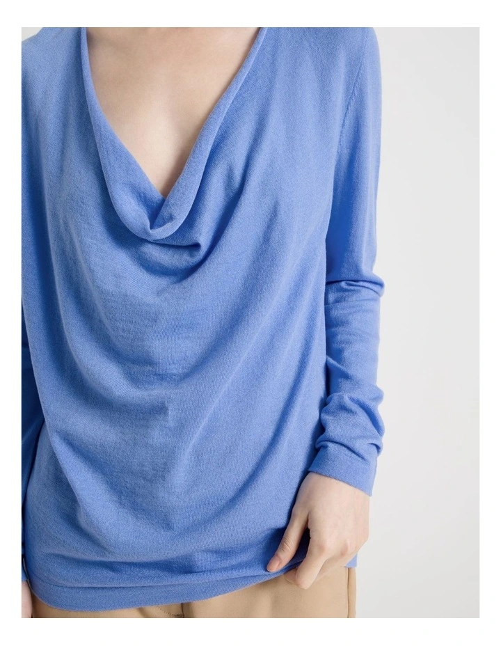 Long Sleeve Cowl Neck Top in Blue image 7