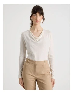 Long Sleeve Cowl Neck Top in Ecru