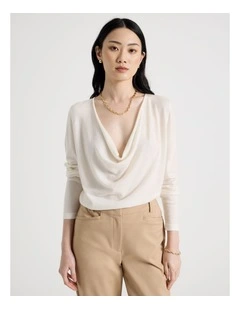 Long Sleeve Cowl Neck Top in Ecru