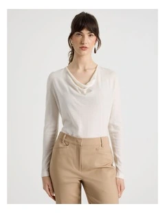 Long Sleeve Cowl Neck Top in Ecru