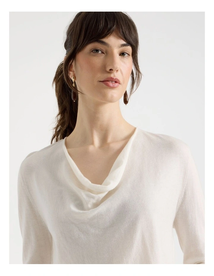 Long Sleeve Cowl Neck Top in Ecru image 2