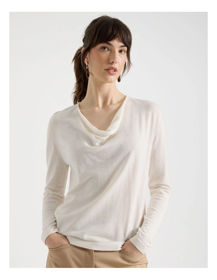 Long Sleeve Cowl Neck Top in Ecru image 3