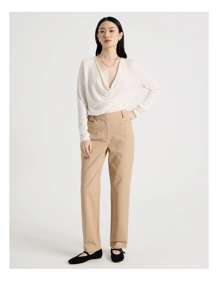 Long Sleeve Cowl Neck Top in Ecru image 3