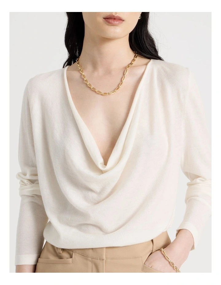Long Sleeve Cowl Neck Top in Ecru image 4