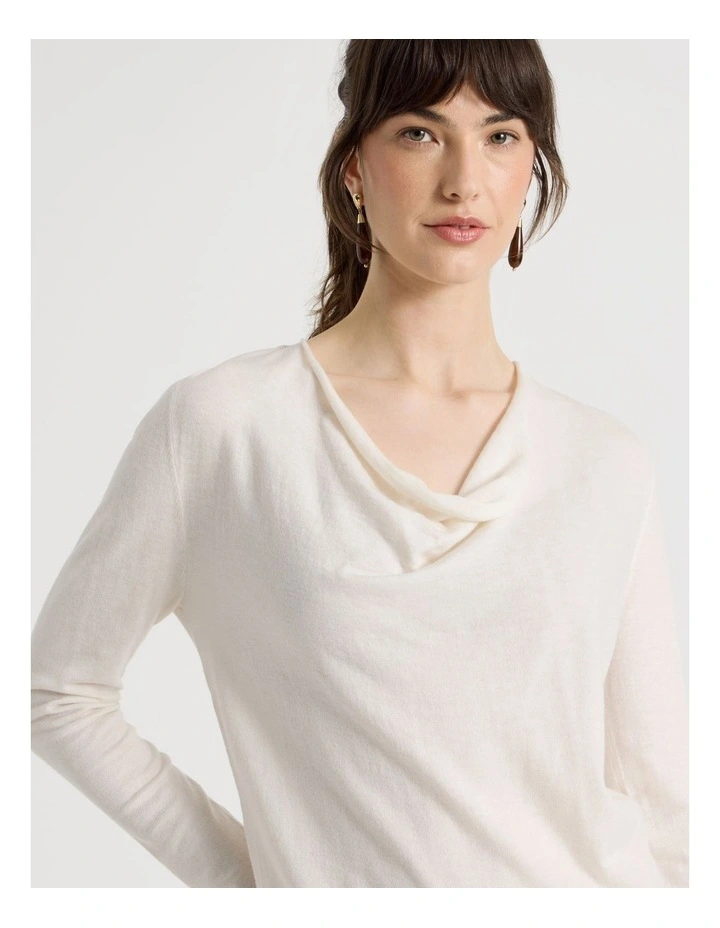 Long Sleeve Cowl Neck Top in Ecru image 5