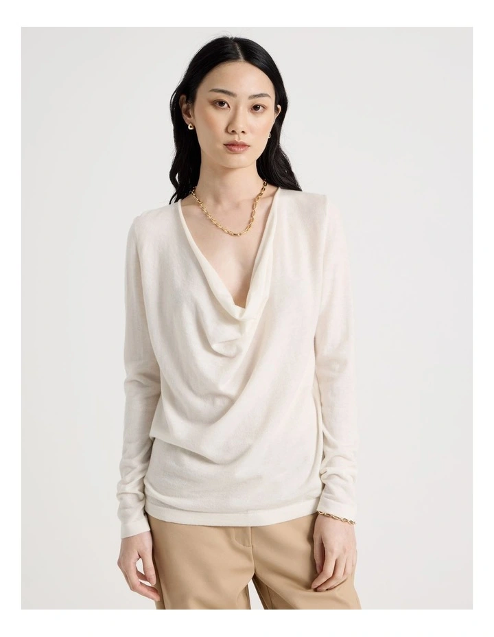 Long Sleeve Cowl Neck Top in Ecru image 5