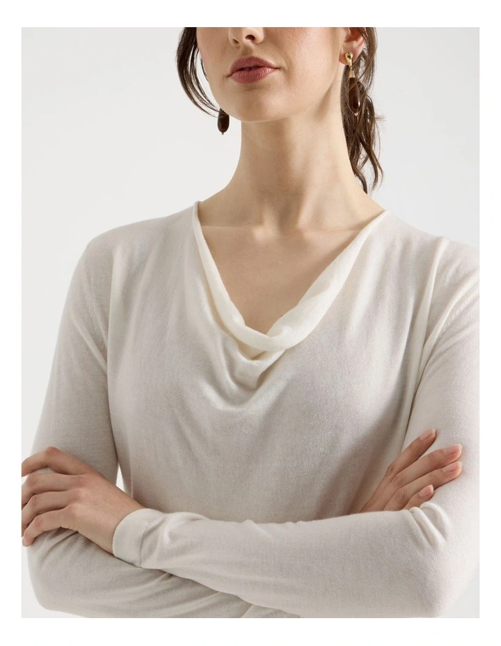 Long Sleeve Cowl Neck Top in Ecru image 7