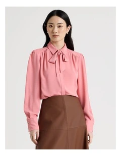 Long Sleeve Tie Blouse in Pink