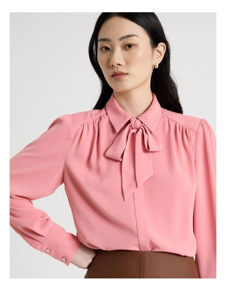 Long Sleeve Tie Blouse in Pink image 2