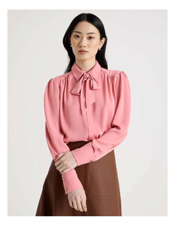 Long Sleeve Tie Blouse in Pink image 3