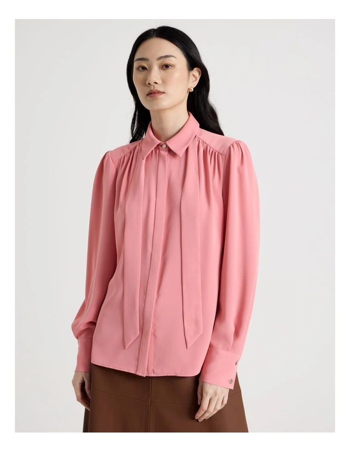 Long Sleeve Tie Blouse in Pink image 5