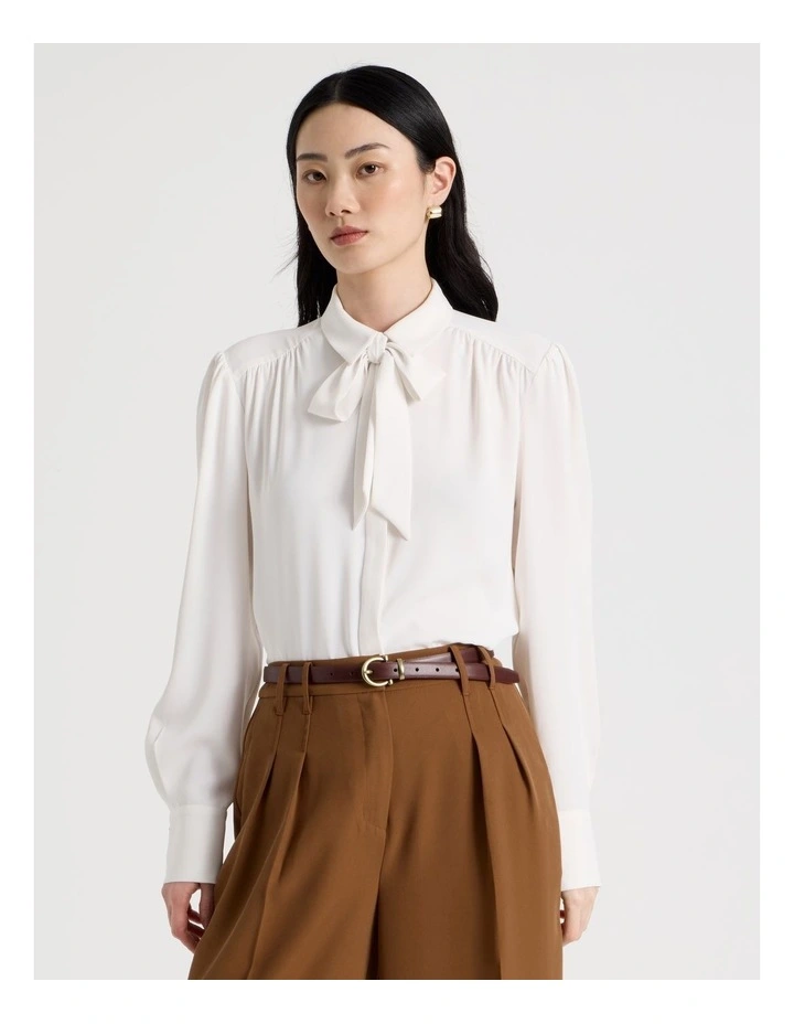 Long Sleeve Tie Blouse in Ecru image 1