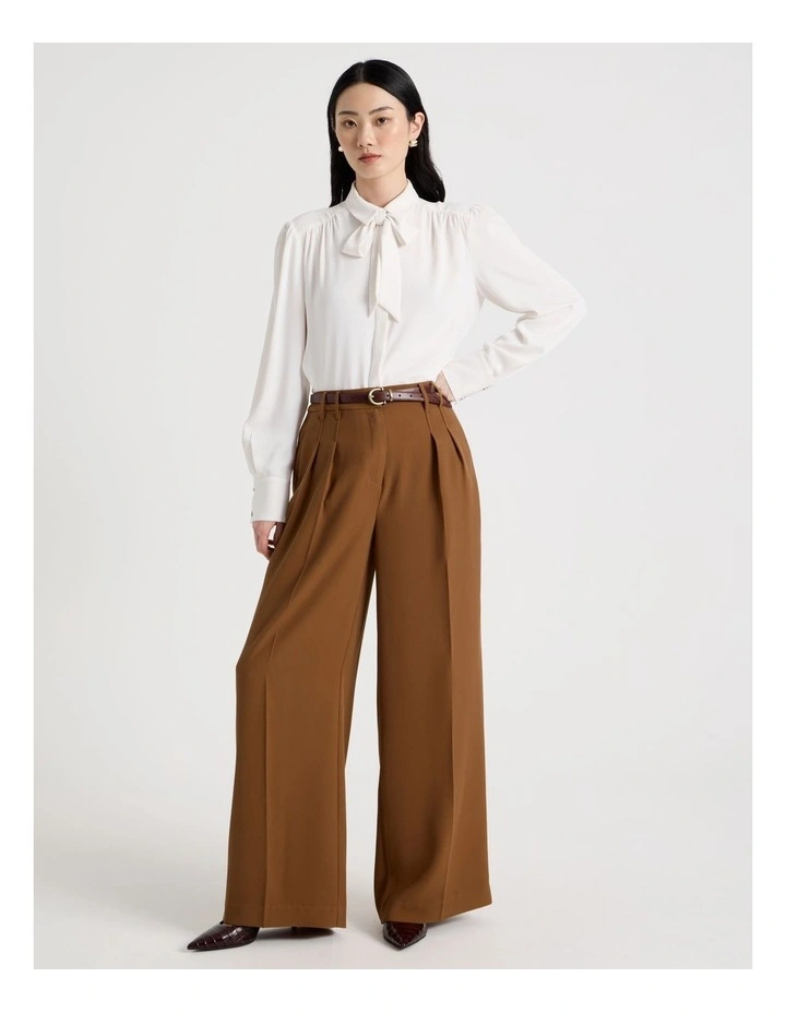 Long Sleeve Tie Blouse in Ecru image 2