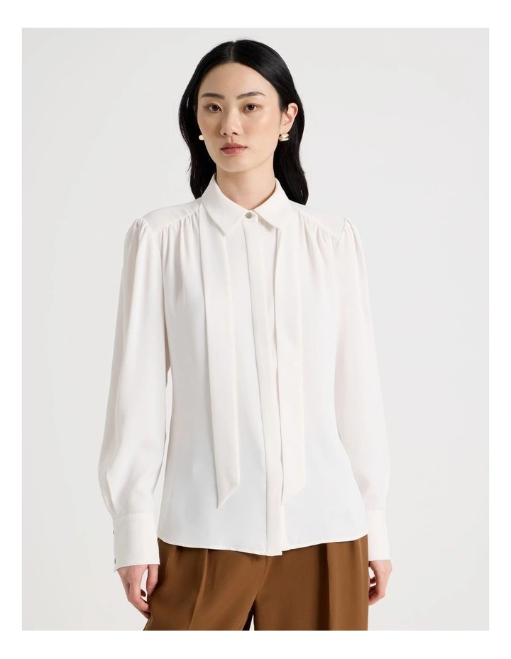 Long Sleeve Tie Blouse in Ecru image 3