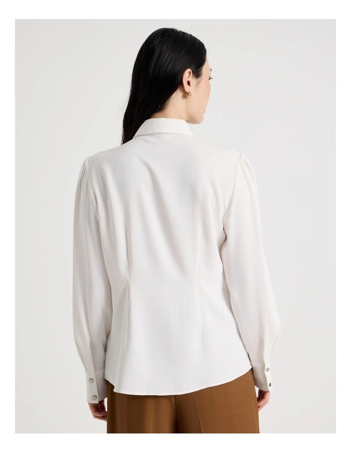 Long Sleeve Tie Blouse in Ecru image 4