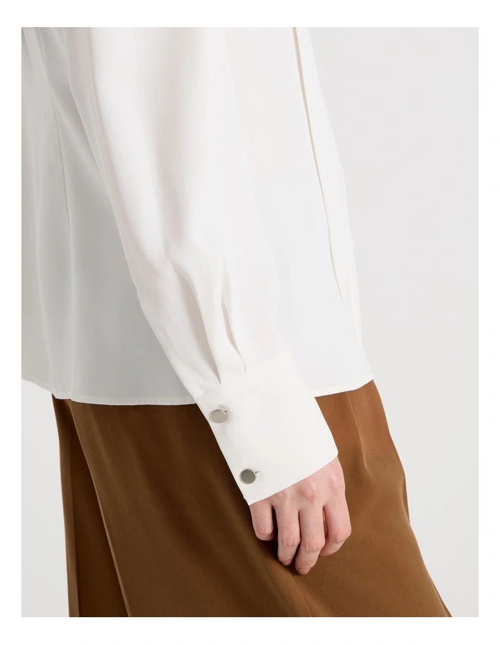Long Sleeve Tie Blouse in Ecru image 5