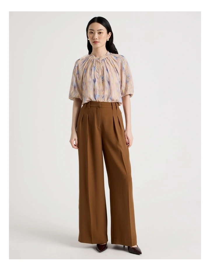 Short Sleeve Ruffle Detail Blouse in Abstract Print image 2