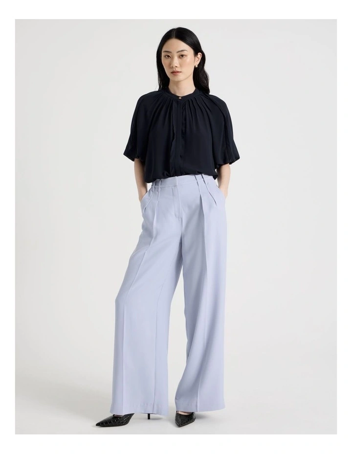 Short Sleeve Ruffle Detailed Blouse in Navy image 2