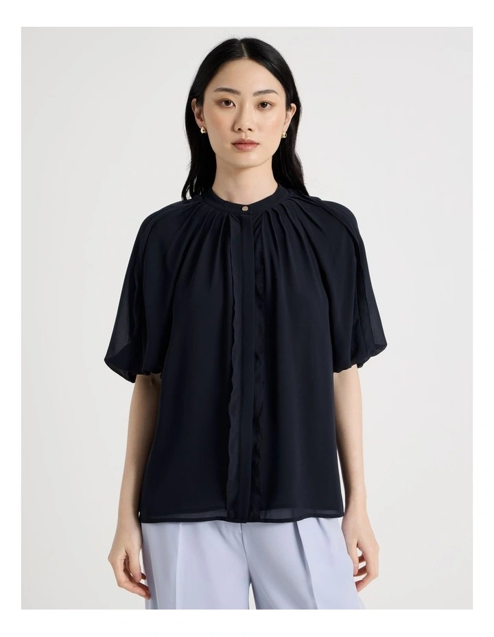 Short Sleeve Ruffle Detailed Blouse in Navy image 5