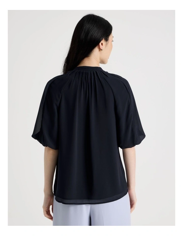 Short Sleeve Ruffle Detailed Blouse in Navy image 6