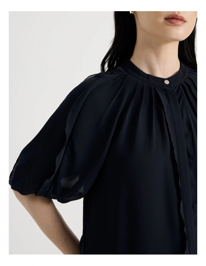Short Sleeve Ruffle Detailed Blouse in Navy image 7