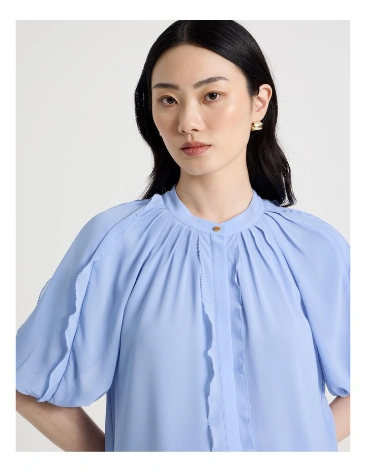 Short Sleeve Ruffle Detailed Blouse in Dusty Blue image 3