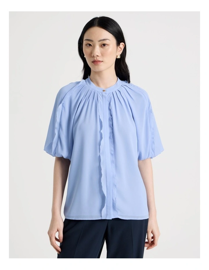 Short Sleeve Ruffle Detailed Blouse in Dusty Blue image 4