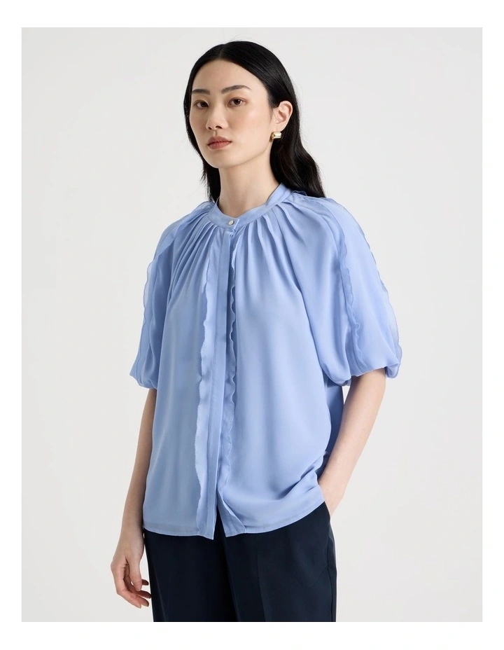 Short Sleeve Ruffle Detailed Blouse in Dusty Blue image 5