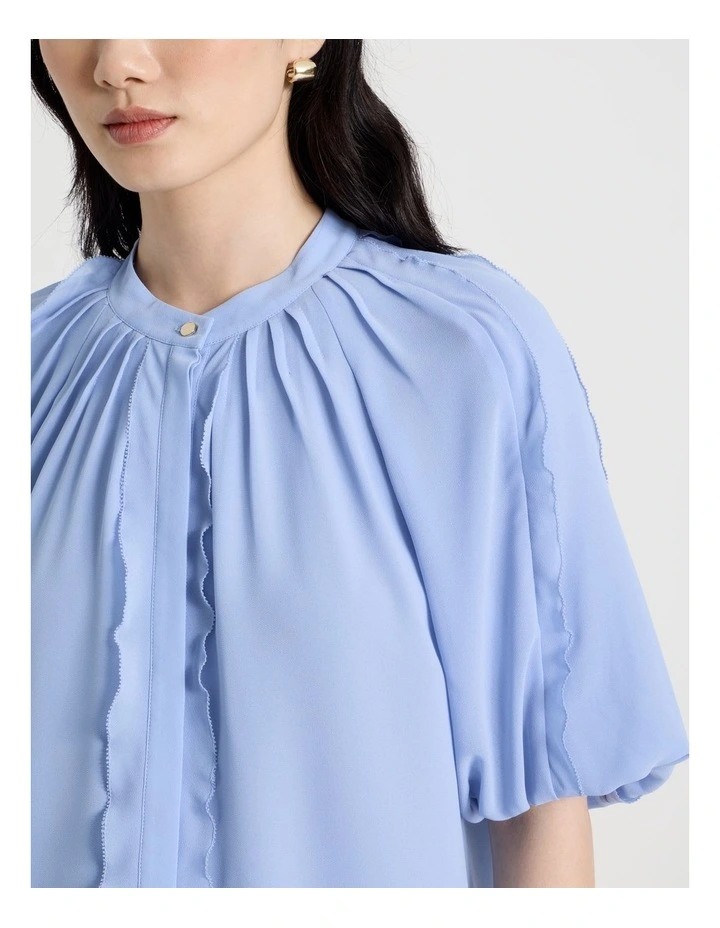 Short Sleeve Ruffle Detailed Blouse in Dusty Blue image 7
