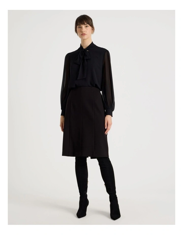 Georgette Tie Long Sleeve Blouse in Black image 2