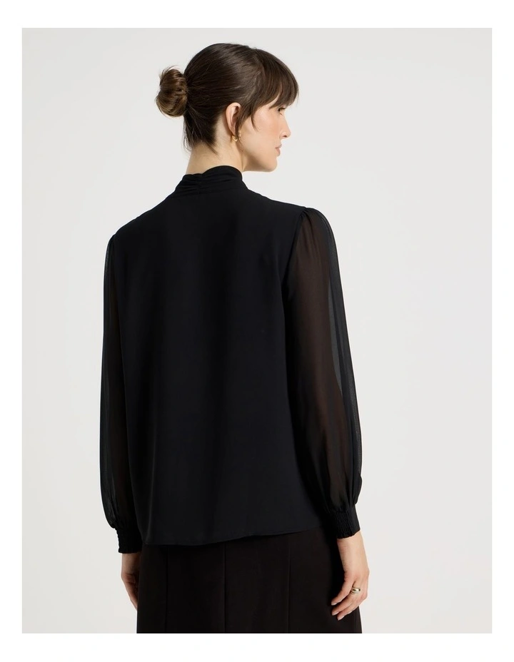 Georgette Tie Long Sleeve Blouse in Black image 6