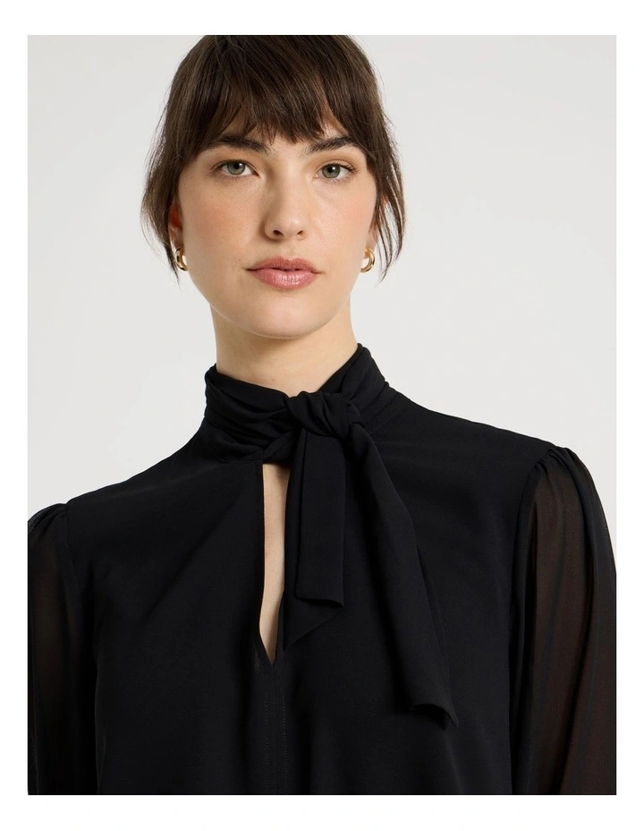 Georgette Tie Long Sleeve Blouse in Black image 7