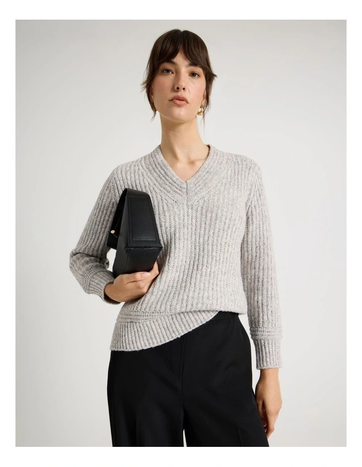 V Neck Knit in Oatmeal image 1