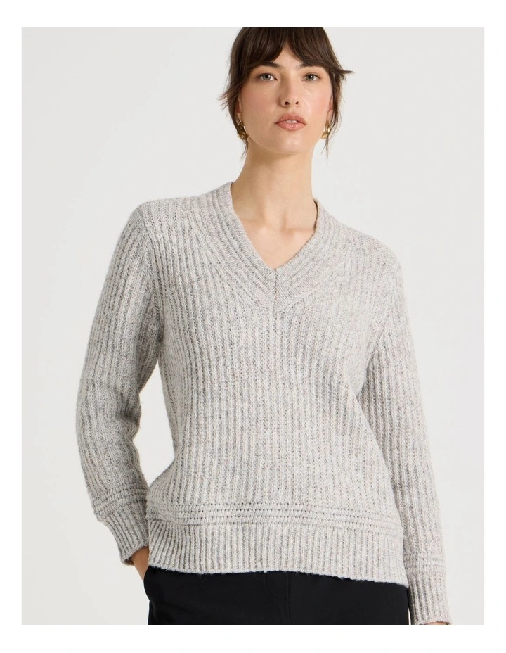 V Neck Knit in Oatmeal image 3