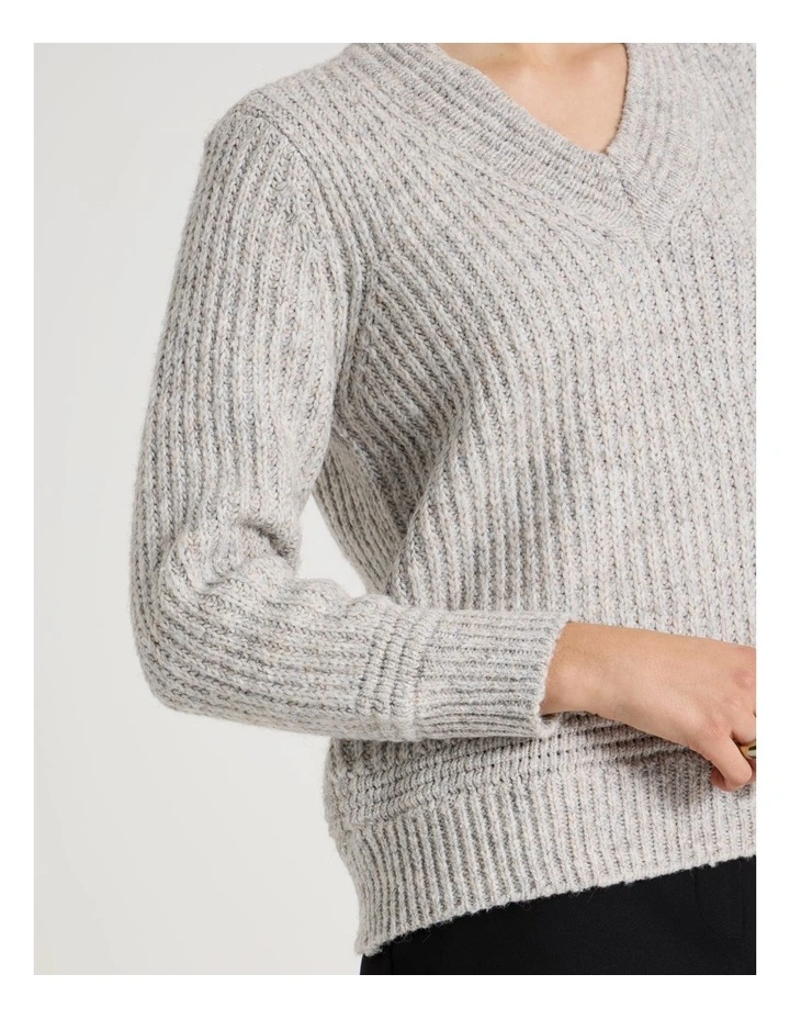 V Neck Knit in Oatmeal image 7
