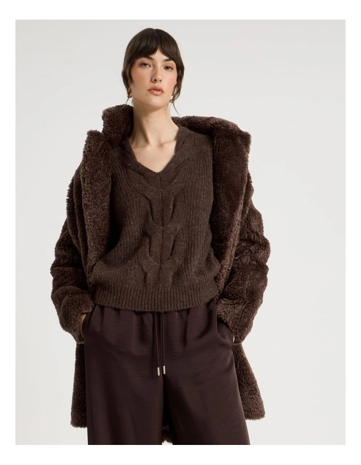 Cable V Neck in Dark Brown image 1