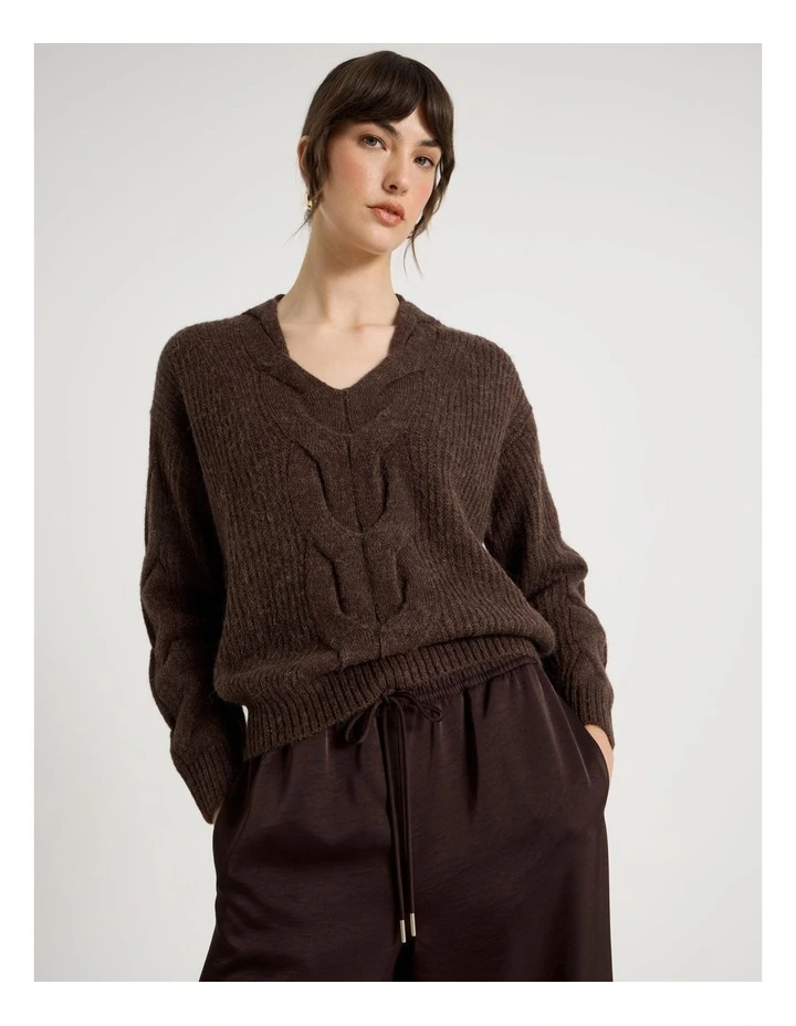 Cable V Neck in Dark Brown image 3