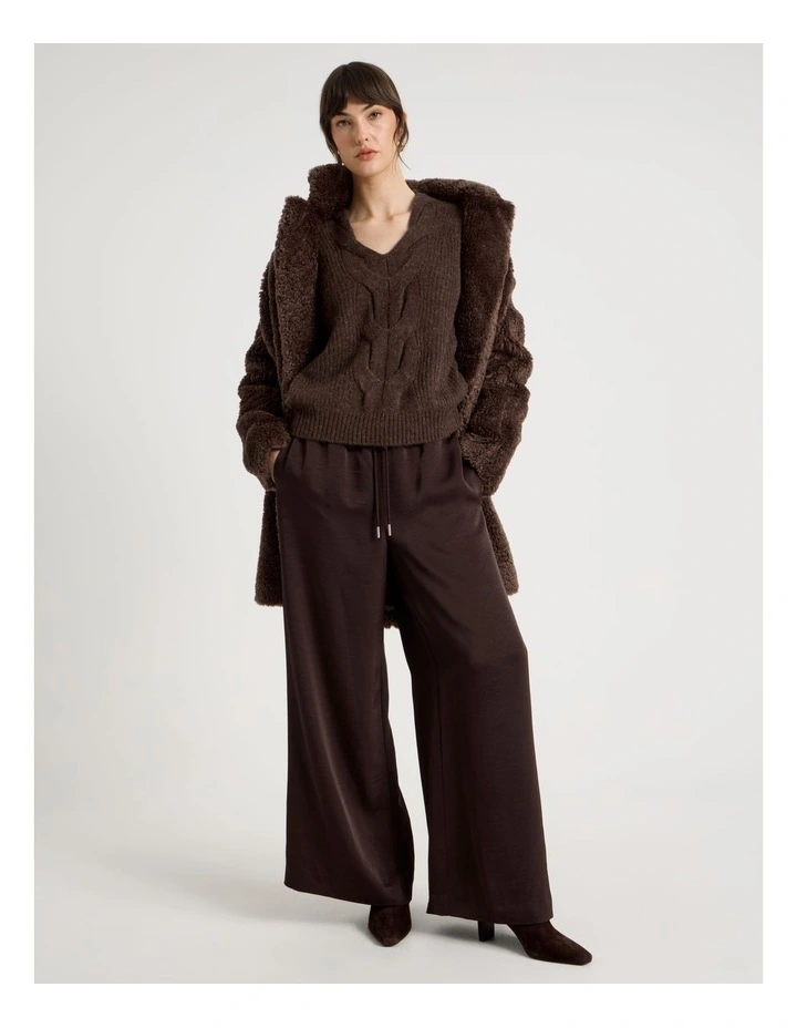 Cable V Neck in Dark Brown image 4
