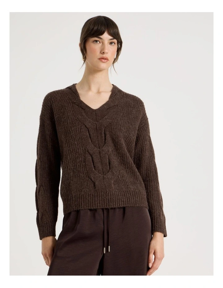 Cable V Neck in Dark Brown image 5