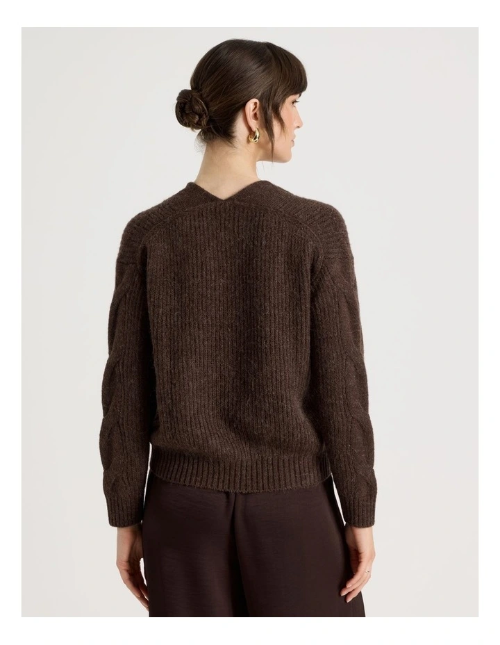 Cable V Neck in Dark Brown image 6