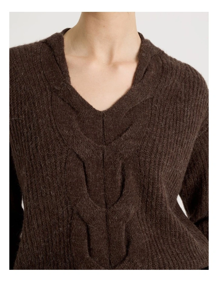 Cable V Neck in Dark Brown image 7