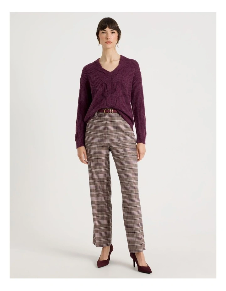 Cable V Neck in Aubergine image 2