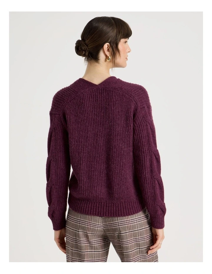 Cable V Neck in Aubergine image 6