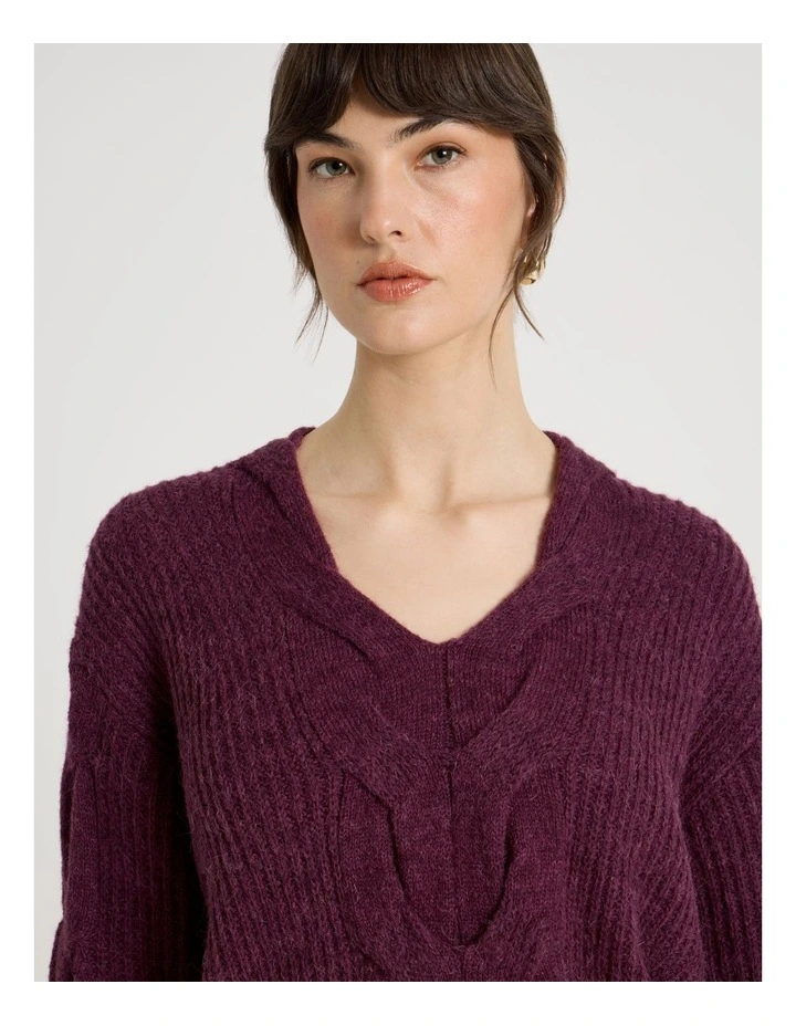 Cable V Neck in Aubergine image 7