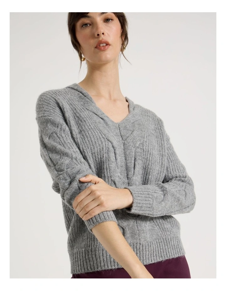 Cable V Neck in Grey image 1