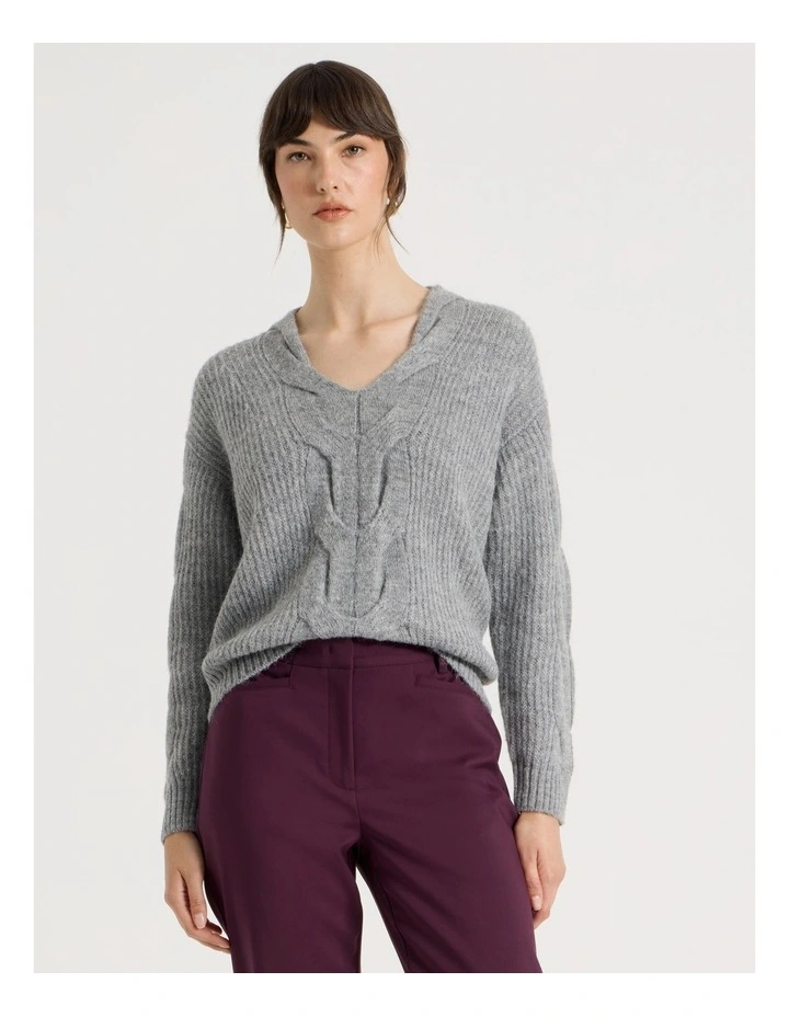 Cable V Neck in Grey image 2