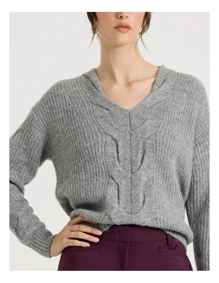 Cable V Neck in Grey image 3