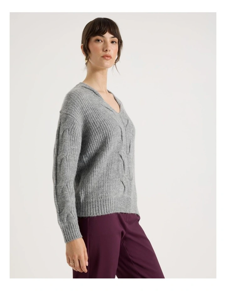 Cable V Neck in Grey image 5