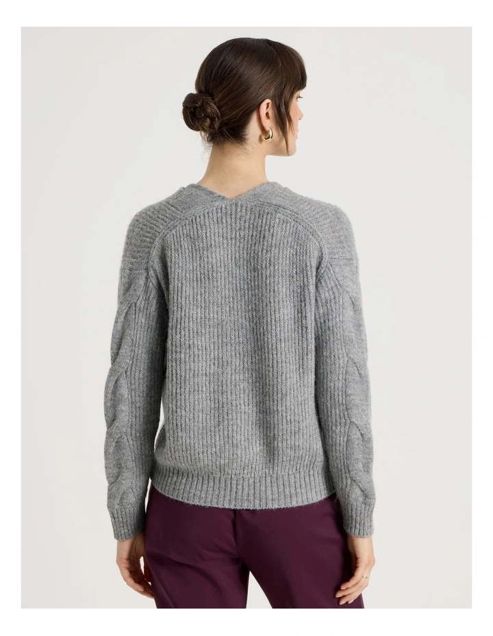 Cable V Neck in Grey image 6